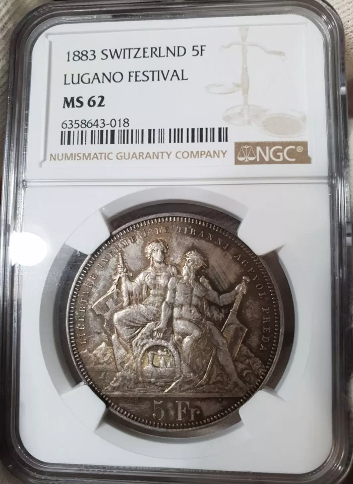 NGC Switzerland Lugano MS 62 1883 1 Shooting Thaler 5 Francs Coin Unc Silver - Image 4 of 4