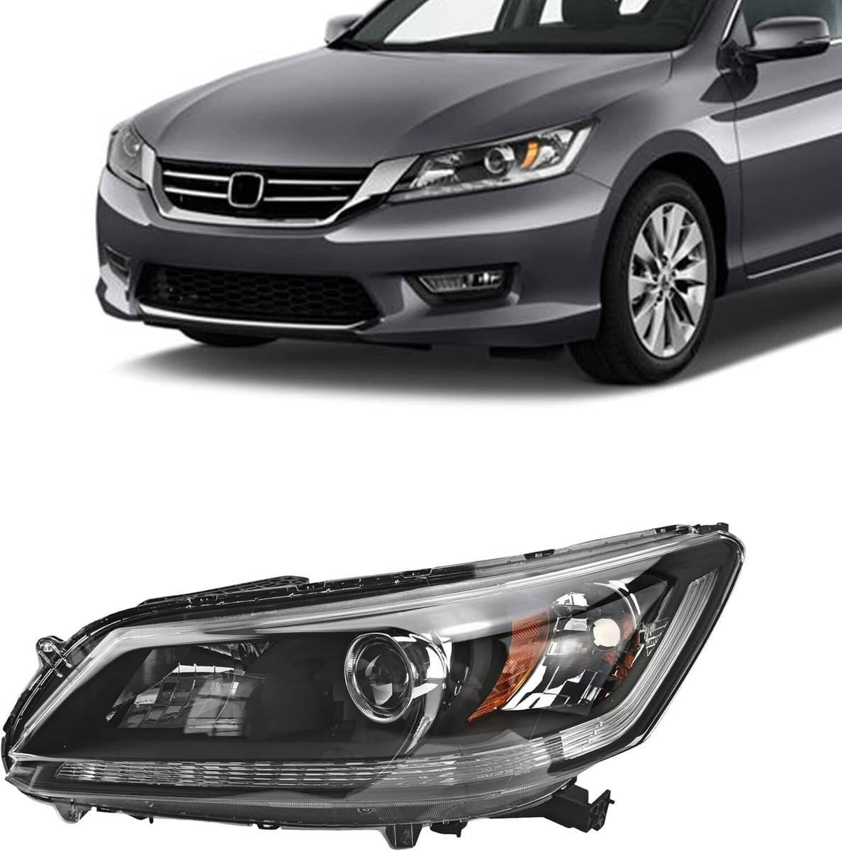 Driver Side Front Headlight Assembly For 2013-2015 Honda Accord – Black Housing Halogen