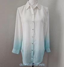 Chico's Tunic Shirt Ombre Aqua Watercolor Flowy Light Sheer sz 0 (US Small 4)