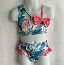 Girl's Bikini 2-Piece Swimsuit Pink Flamingo Aqua Tropical Size 4-5Y