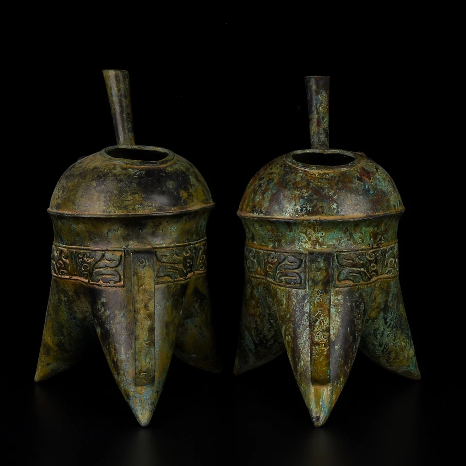 Antigua China de 10,4" la guerra estados un par de bronce mango de dragón Hekettle Foto 3 de 4