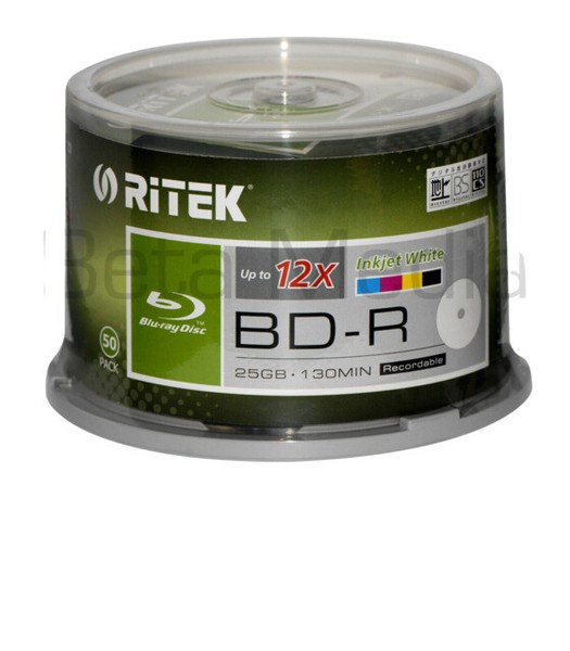 Ritek Bluray BDR Full Hub Inkjet Printable Discs 50 Pack for sale