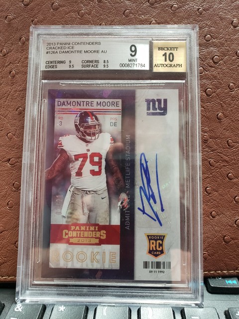 2013 Panini Contenders Cracked Ice #126A Damontre Moore Autograph 02/21 PSA 9