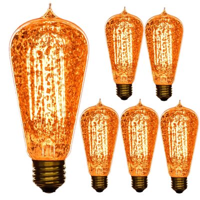 6Pack Edison LED Vintage Antique Golden Fleck, Amber Glow, 40W, E26, S19