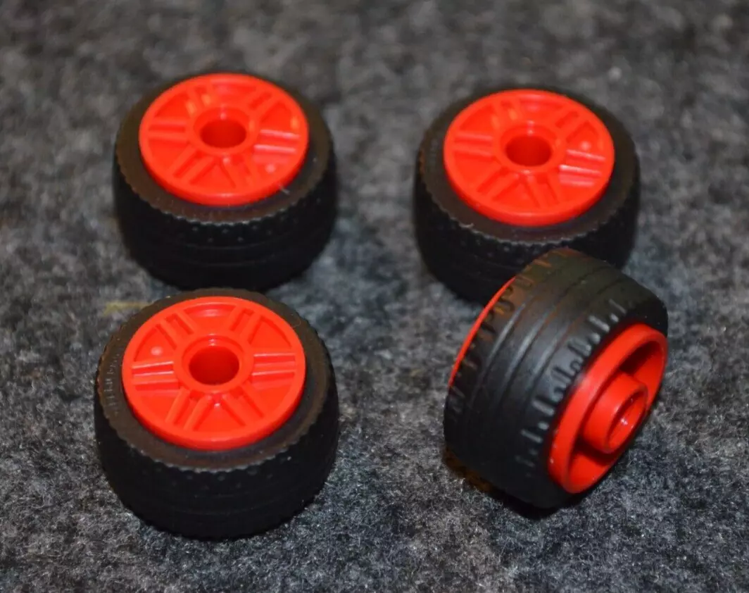 4 30.4 x14 Lego Tires w Thin Smooth Tread on RED Rims NEW Lego Parts