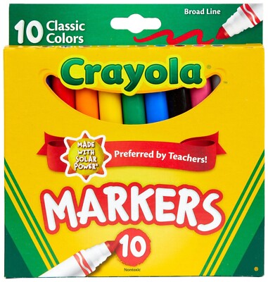 Crayola Broad Line Markers Classic Colors Teachers Kids School Supplies, 10 Ct