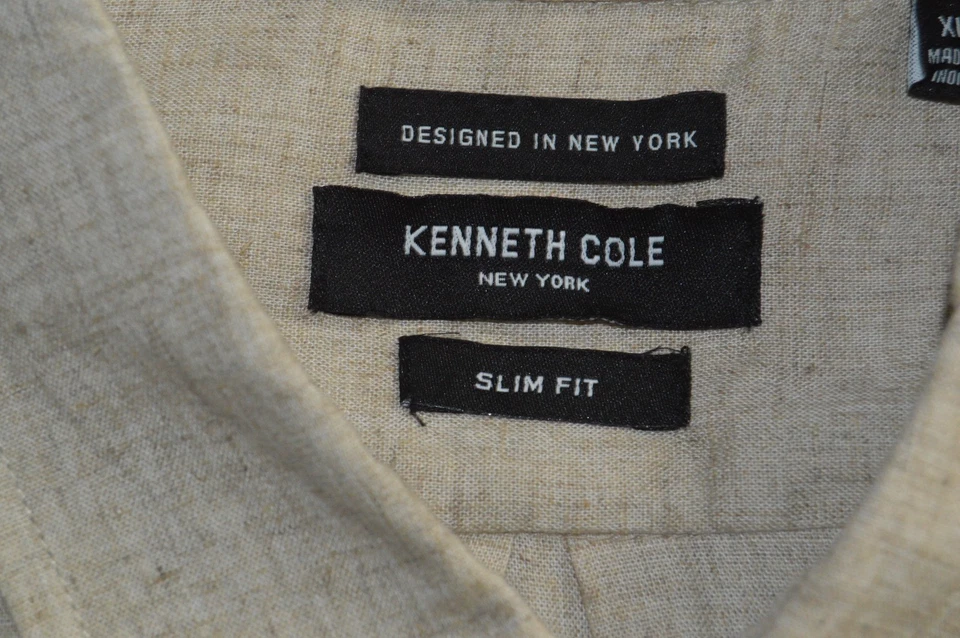 Kenneth Cole Shirt Men's XL Slim Fit Khaki Linen Blend Summer Button-Up - Image 3 of 4