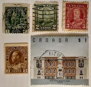 7 CANADA STAMPS, 1898,1900,1915,1922,1929,1935,1¢,2¢,3¢ + 1995-$1, SHIPS For 74¢
