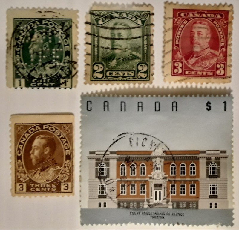 7 CANADA STAMPS, 1898,1900,1915,1922,1929,1935,1¢,2¢,3¢ + 1995-$1, SHIPS For 74¢