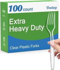 100 Count Extra Heavy Duty Clear Plastic Forks Disposable BPA-Free Heat Resis...