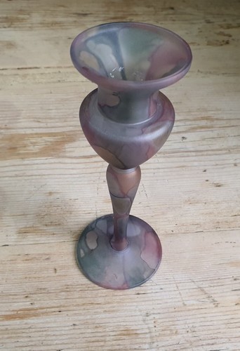 Rueven Nouveau Art Glass Hand Painted Satin Finish 2 Candleholders 1 Vase - Picture 12 of 24