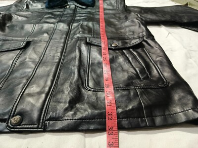 Vintage Leather Jacket Faux Fur Full Zip Collar Oversize Coat Size