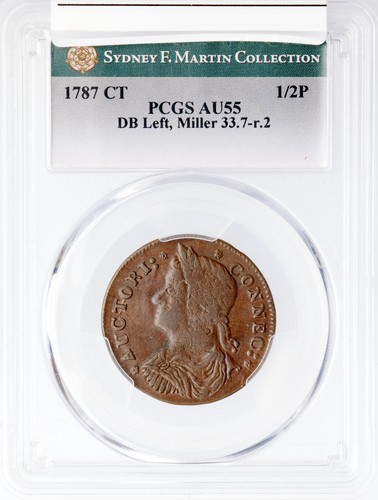 1787 M 33.7-r.2 R-1 PCGS AU 55 DB Left Connecticut Colonial Copper Coin - Picture 3 of 3