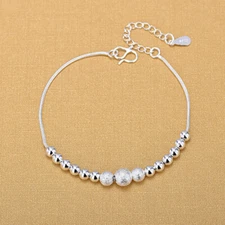 Fashion Women's 925 Sterling Silver Beads Ball Foot Chain Ankle Bracelet #AB47