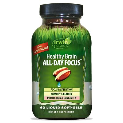 Healthy Brain All-Day Focus - 60 Liquid Soft-Gels - Boosts Mental Performance...