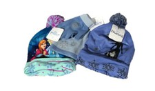 Disney Frozen Frozen 2 Elsa Princess Girls Beanie Winter Hat Blue Pom Lot Of 3