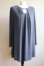 She & Sky L Gray Shift Cotton Blend Keyhole Neck Long Sleeve Sweater Dress