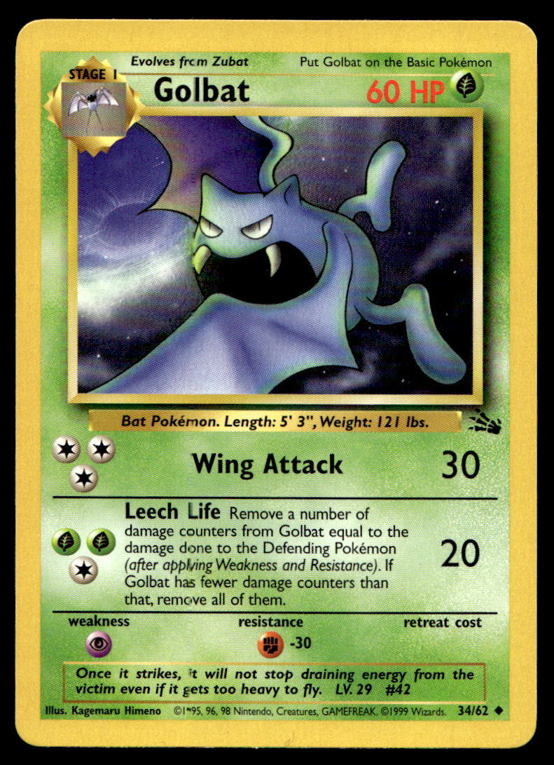 1999 Pokemon TCG Fossil #34/62 Golbat Near Mint