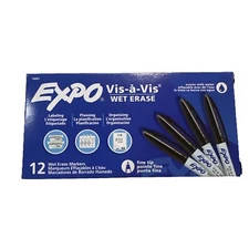 Visa Vis Wet Erase Markers, Fine Point, Black, 12-Pack, Ideal for Classroom a...