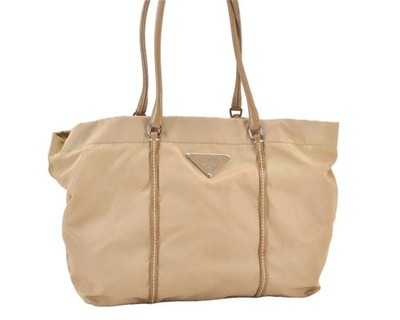 Authentic PRADA Vintage Nylon Leather Shoulder Tote Bag Beige 549AB