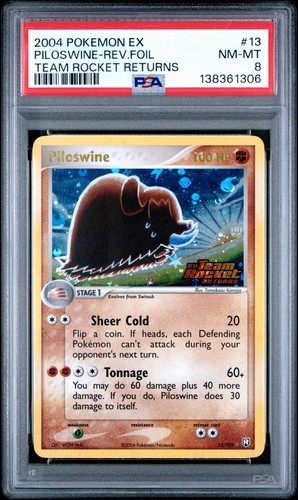 2004 POKEMON EX TEAM ROCKET RETURNS 13/109 PILOSWINE REVERSE FOIL PSA 8 NEW CERT