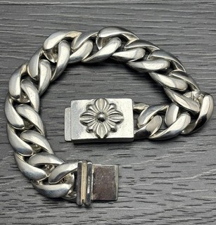 Sterling Silver Plated Biker Maltese Cross Heavy Chain Link Bracelet 8.5 inches