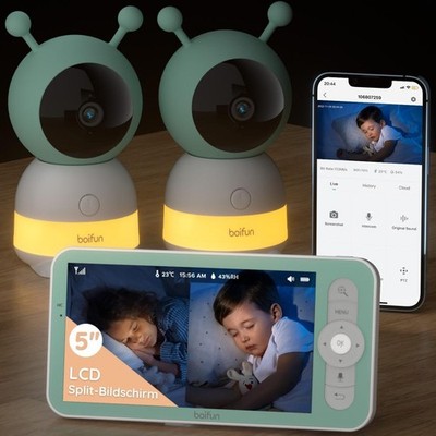 5 Zoll 2K3MP Babyphone mit 2 Kamera H.264 10mNachtsichtgerät Geräuschüberwachung