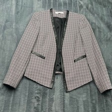 Tahari Arthur S Levine Tweed Blazer Faux Leather Trim Purple Black White Size 8