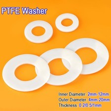 0.2mm/0.5mm/1mm Thick White PTFE High Temp Flat Ring Plastic Washer Seal Gaskets