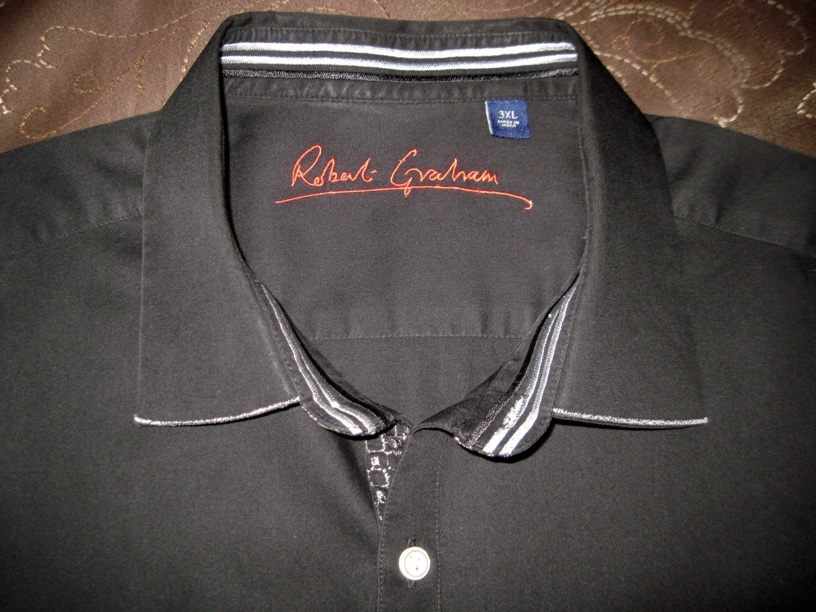 ROBERT GRAHAM Solid Black Silver Trim Cotton Flip… - image 4
