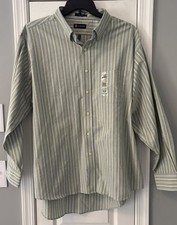 Chaps Oxford Shirt Men's Blue White Green Striped Long Sleeve Button Up XXL New