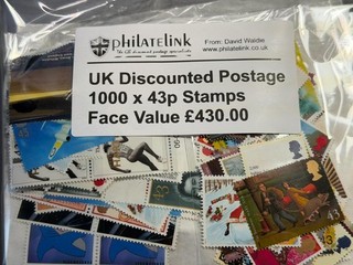 GB (FV £430.00) 1000 x 43p Valid UK discounted Postage Stamps Lot 2