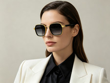 Gucci GG2074S Sunglasses Gold Black Octagonal Sunglasses Grey Gradient 51-22-145