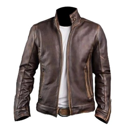 Men's Cafe Racer Brown Distressed Leather Jacket Stylish Biker UK 2 Style
