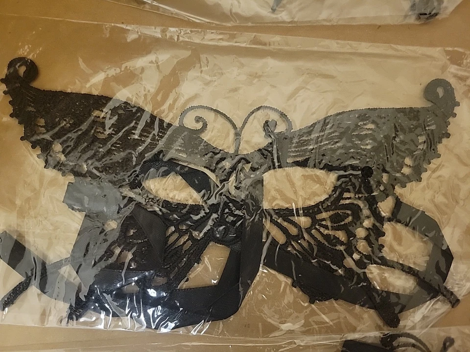 8 Black Lace Animal Masquerade Masks With Black Tie Ribbon - Image 4 of 4