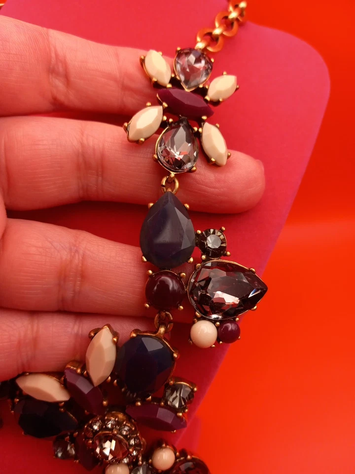 J.Crew Collier Statement Necklace W/Crystal's In Navy,maroon,purple - Image 3 of 4