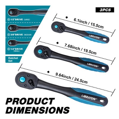 3-teiliger Ratschen-Set Steckschlüssel 14 38 12 Zoll umkehrbar
