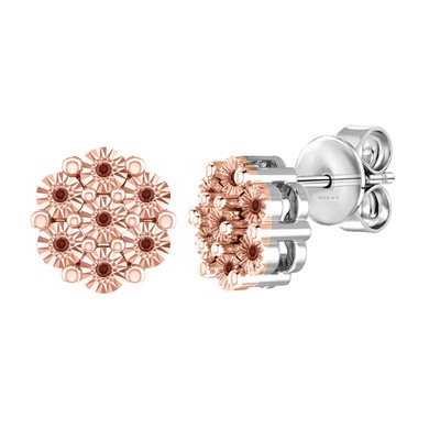Ohrstecker 0,04 kt runder Schliff natürlicher roter Diamant 14 kt bicolor plattiert Blume 925