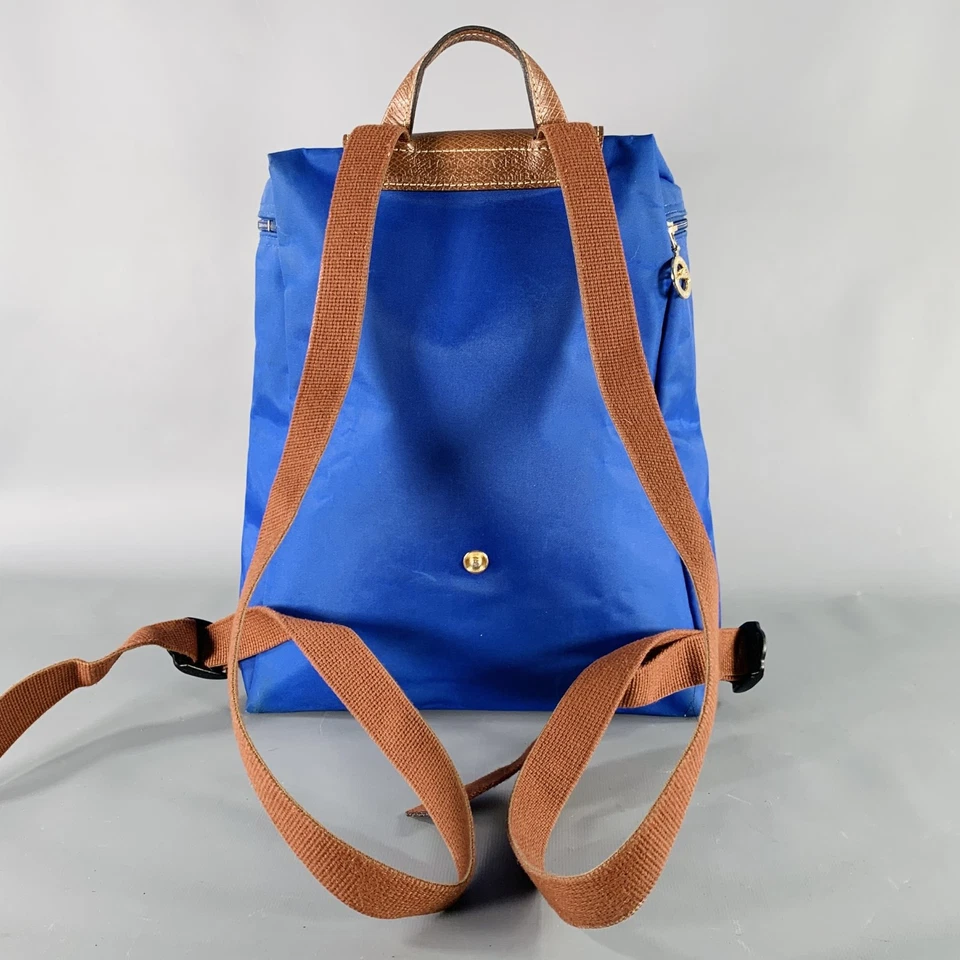 LONGCHAMP Sac À Dos En Nylon Et Cuir Marron Bleu En Matériaux Mixtes - Photo 4/4
