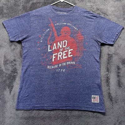 Affliction Freedom Defender Shirt Mens Large Blue Red Double Sided Made In USA