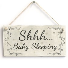 Shhh Baby Sleeping Door Sign Plaque Newborn New Baby Gift 10"x5" Hanging