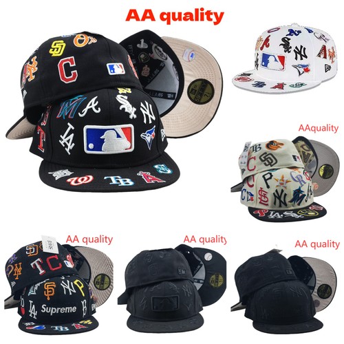 Casquette ajustée neuve MLB Teams Patch Logos All-Over noir/blanc 59FlFTY - 5950 chapeau - Photo 1/16