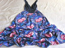 Vintage OLGA Long Silky Nylon Gown M Stretch Lace Bodice 104" Sweep Blue Floral