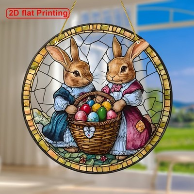 Spring Bunnies Acrylic Suncatcher Easter Window Hanging Eggs Decoration Gift