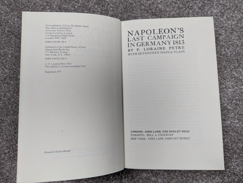 Napoleon’s Last Campaign in Germany 1813 – F.L. Petre – 1977 HB Maps History - Imagen 3 de 9