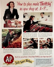 A&P Super Markets Vintage Print Advertisement 1949 Grocery Shopping