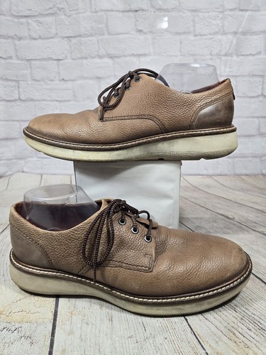 Ecco Men's Lace Up Casual Pebbled Leather Oxford Dress Shoes Brown Sz 10