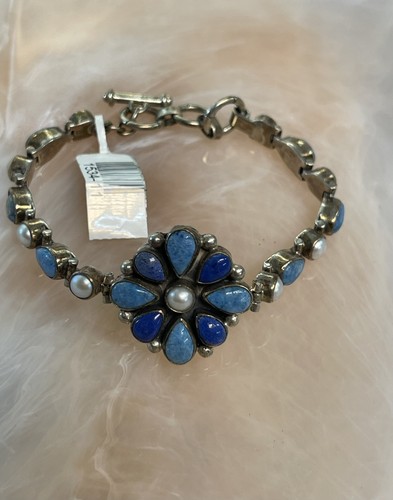 Bracciale multipietra in argento sterling .925 regolabile 7 3/8" - Foto 1 di 12