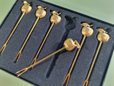 6 x Freddotherm Turnwald Bowle Früchtespiesse freddo-luxe 24 Karat vergoldet RAR