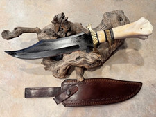 Extra Large High Carbon Steel Bowie knife w Bone handle  leather sheath